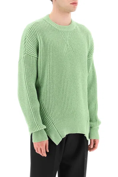 Jil Sander Ribbed Wool And Cotton Sweater In Green