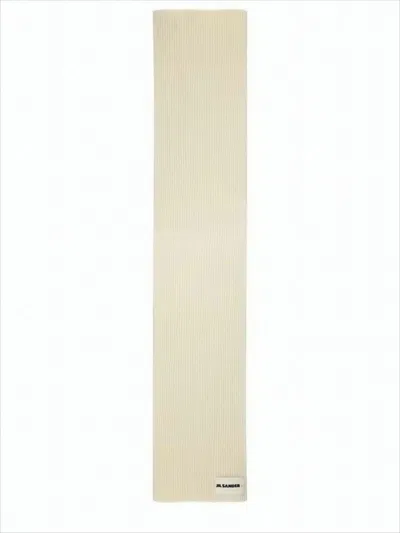 Jil Sander Ribbed Wool Scarf With Minimalist Design In Neutral