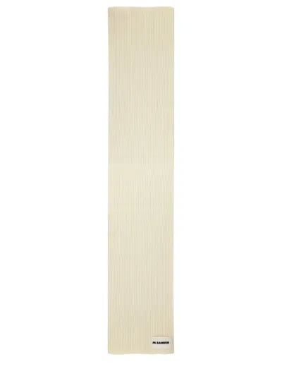 Jil Sander Ribbed Wool Scarf With Subtle Logo Detail In Neutrals