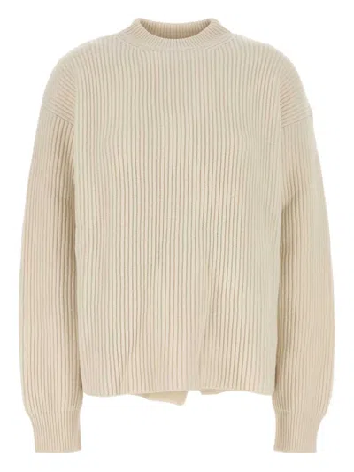 Jil Sander Ribbed Wool Sweater In Neutral