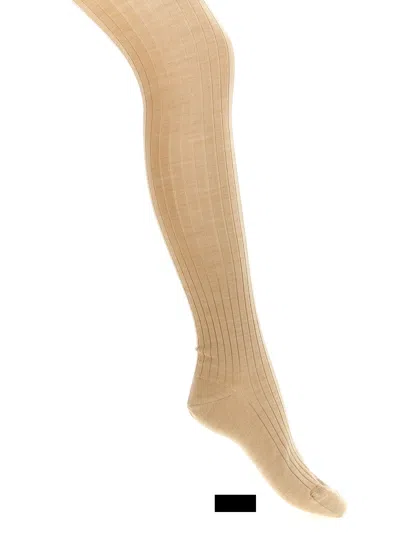 Jil Sander Ribbed Wool-blend Leggings In Beige