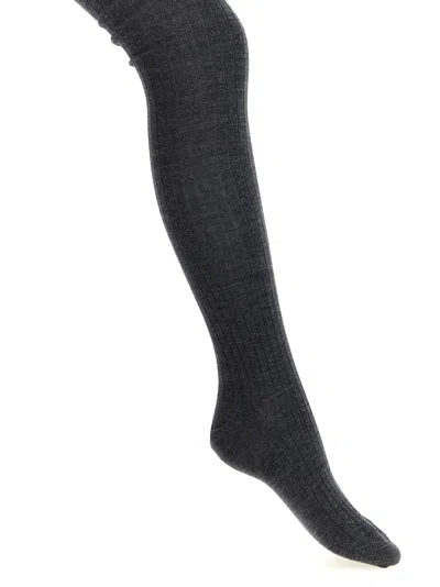 Jil Sander Ribbed Wool-blend Tights In Charcoal