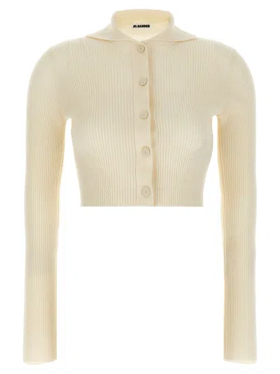 Jil Sander Ribbed Wool-viscose Blend Cardigan In Neutral
