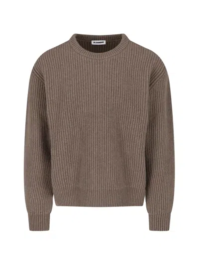 Jil Sander Ribbed-knit Crew-neck Wool Sweater In Brown
