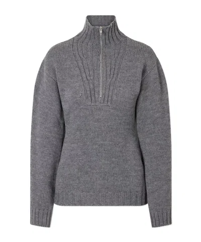 Jil Sander Ribbed-knit Wool Half-zip Turtleneck Sweater In Gray
