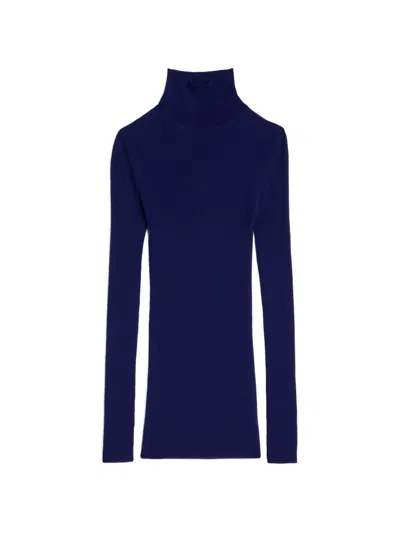Jil Sander Ribbed-knit High-neck Sweater In Blue