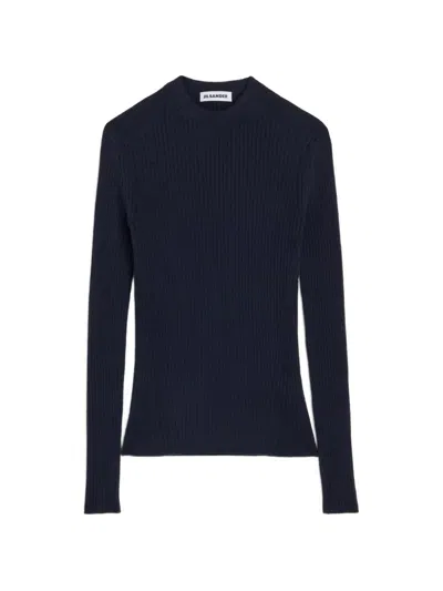 Jil Sander Ribbed-knit Lightweight Sweater In Blue