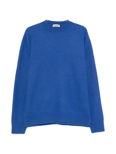 Jil Sander Ribbed-knit Trim Wool Sweater In Blue