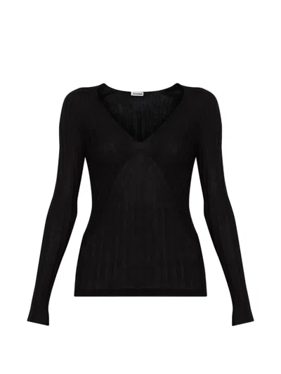 Jil Sander Ribbed-knit V-neck Sweater In Black