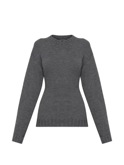 Jil Sander Ribbed-knit V-neck Sweater In Gray