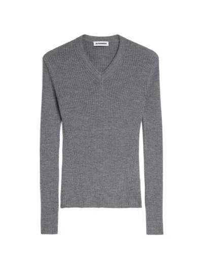 Jil Sander Ribbed-knit V-neck Sweater In Brown