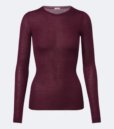 Jil Sander Lightweight Wool Crewneck Sweater In Burgundy