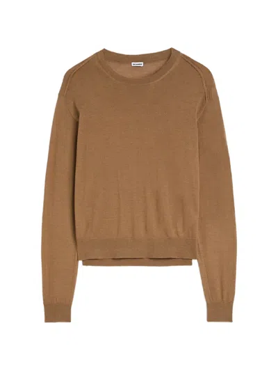Jil Sander Ribbed-trim Crew-neck Sweater In Brown