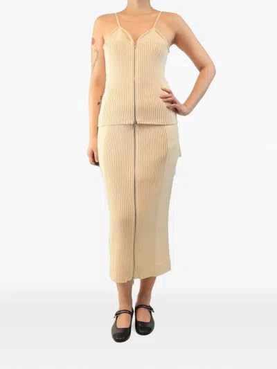 Pre-owned Jil Sander Rib-knit Zip-up Cotton Skirt And Top Set In Neutral