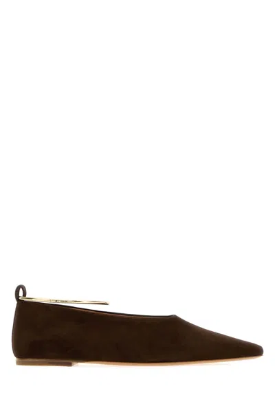 Jil Sander Pointed-toe Ring-embellished Ballet Flats In Brown