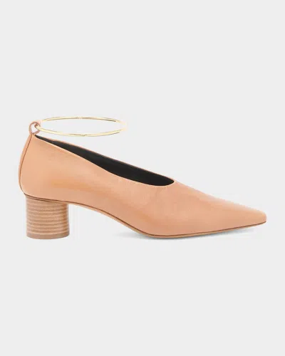 Jil Sander Ring Court Leather Pumps In Brown