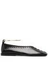 Jil Sander Black Whipstitch Anklet Ballerina Flats In Schwarz