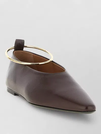Jil Sander Ring Detail Pointed Toe Ballet Flats In Brown