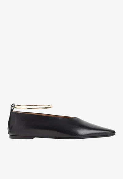 Jil Sander Ring Leather Ballet Flats In Black