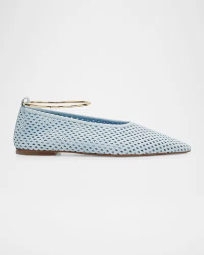 Jil Sander Ring Perforated Suede Ballerina Flats In Blue