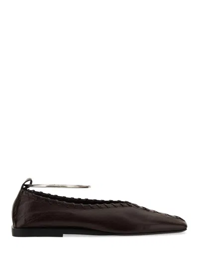 Jil Sander Ring Whipstitch-trimmed Leather Ballet Flats In Burgundy