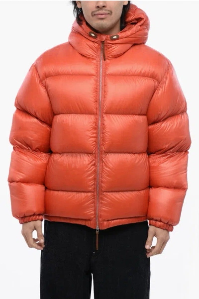 Jil Sander Rip-stop Quilted Hooded Down Jacket In Orange