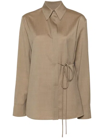 Jil Sander Ripstop Wool Tied Shirt In Brown