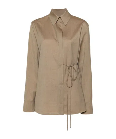 Jil Sander Ripstop Wool Tied Shirt In Nude