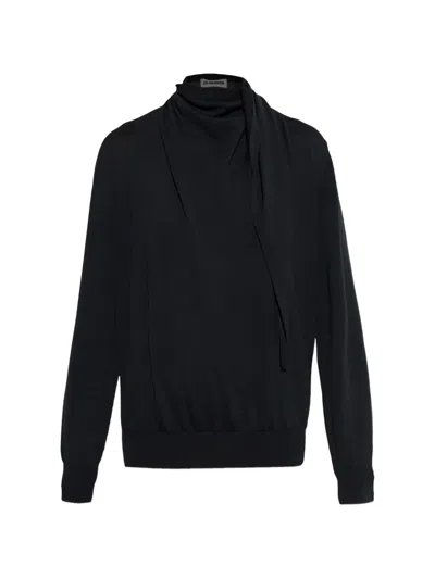 Jil Sander Roll-neck Draped Sweater In Black