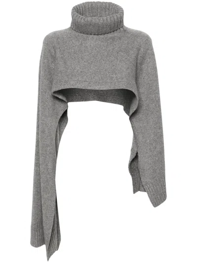 Jil Sander Roll-neck Knitted Scarf In Grey