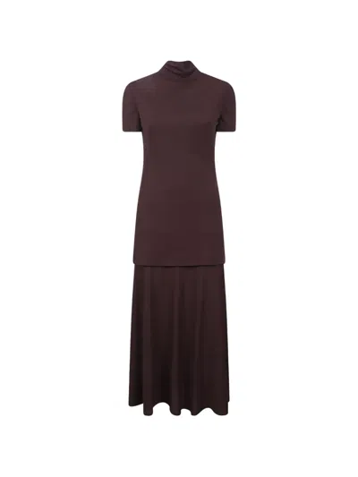 Jil Sander Roll-neck Maxi Dress In Brown