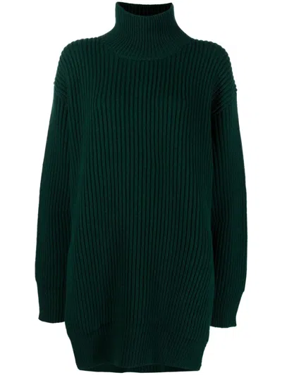 Jil Sander Roll-neck Ribbed-knit Jumper In Green