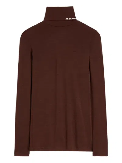Jil Sander Roll-neck T-shirt In Brown
