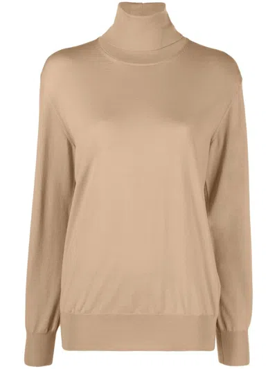 Jil Sander Roll-neck Wool Jumper In Brown