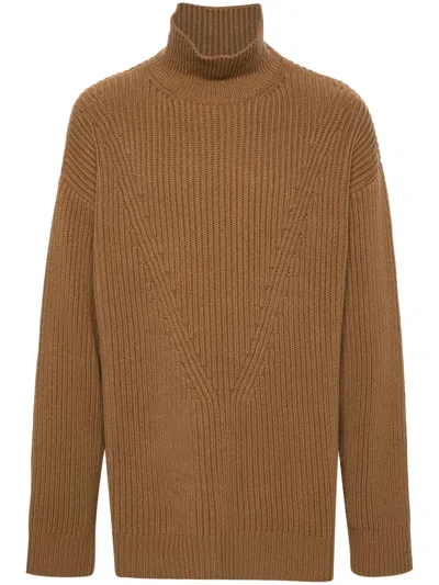 Jil Sander Roll-neck Wool Jumper In Brown