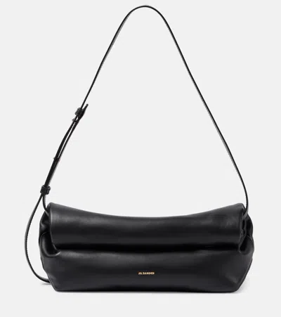 Jil Sander Rollup Small Leather Shoulder Bag In Black