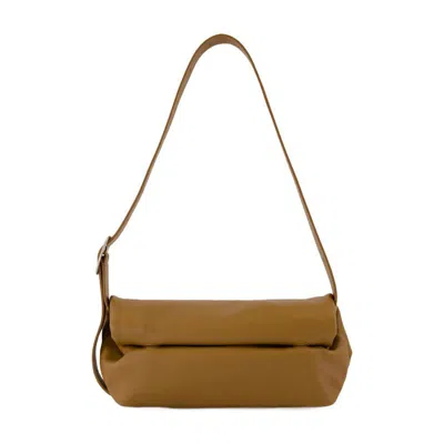 Jil Sander Rollup Small Square Belt Shoulder Bag In Brown