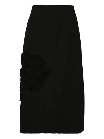 Jil Sander Rose-applique Midi Skirt In Black