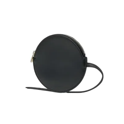 Jil Sander Round Black Leather Clutch With Gold-tone Details