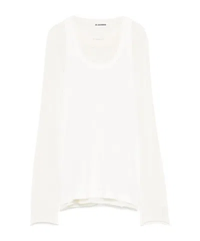 Jil Sander Round Collar Long-sleeved Knitted Pullover In White