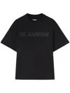 Jil Sander Round Neck Black Cotton T-shirt With Tonal Logo Print In Black