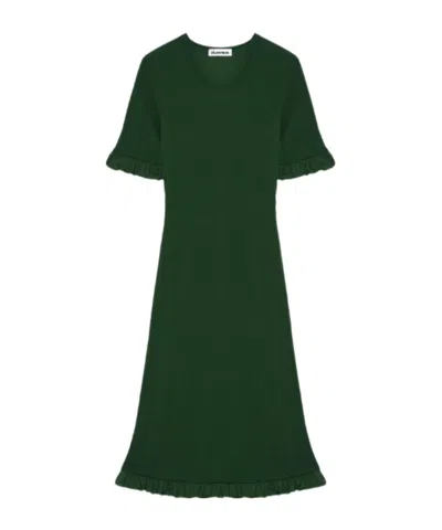 Jil Sander Ruffled-trim Ribbed-knit Midi Dress In Green