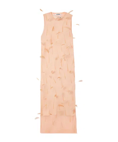 Jil Sander Feather-embellished Layered Knitted-silk Midi Dress In Pink