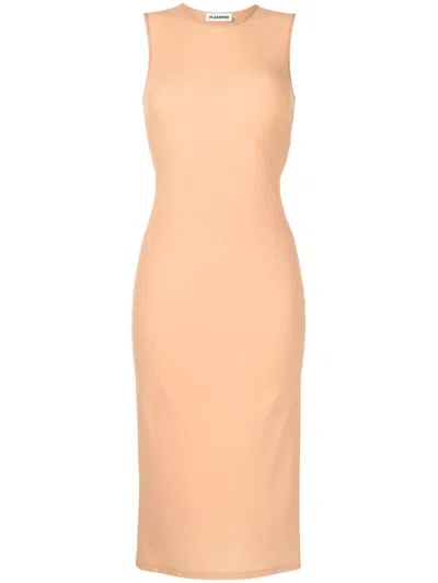 Jil Sander Round Neck Sleeveless Maxi Dress In Neutrals