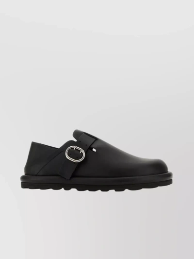 Jil Sander Buckle Flat Leather Shoes In Black