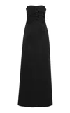 Jil Sander Ruched Cotton-silk Maxi Dress In Black