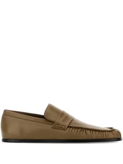 JIL SANDER RUCHED-EFFECT LEATHER LOAFERS