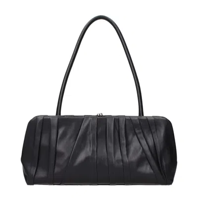 Jil Sander Ruched Leather Shoulder Bag  Black