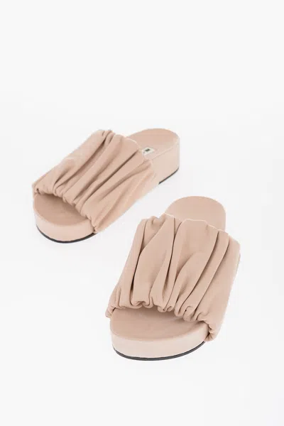 Jil Sander Ruched Leather Slides In Pink