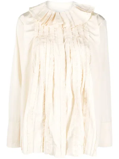Jil Sander Ruffle-collar Long-sleeve Blouse In 中性色